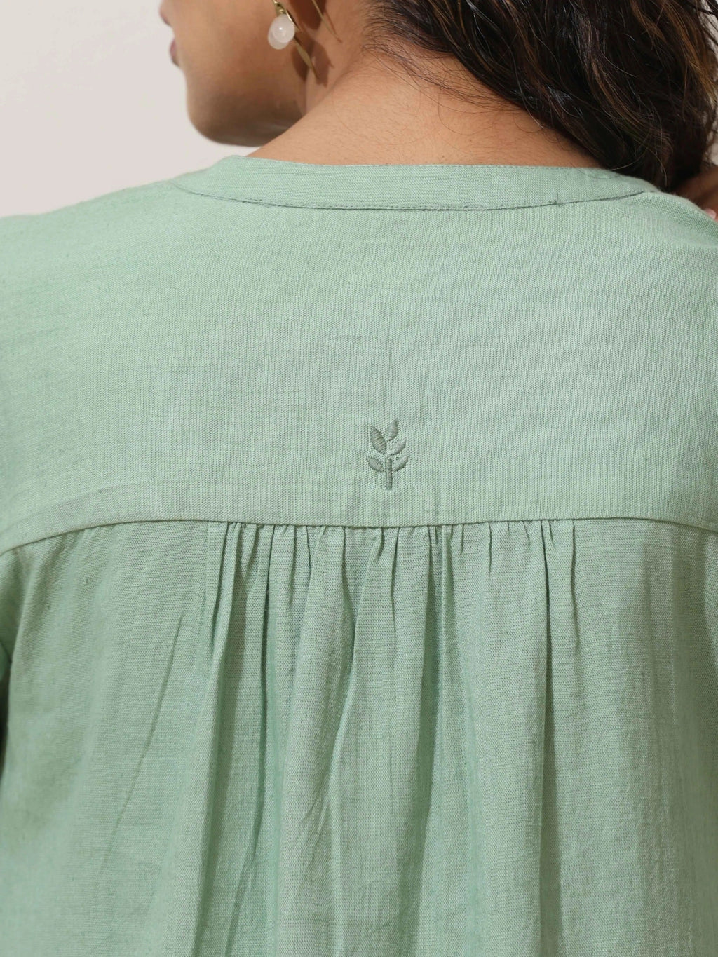 trueBrowns Mint Green Cotton Linen Kurta Pant Set
