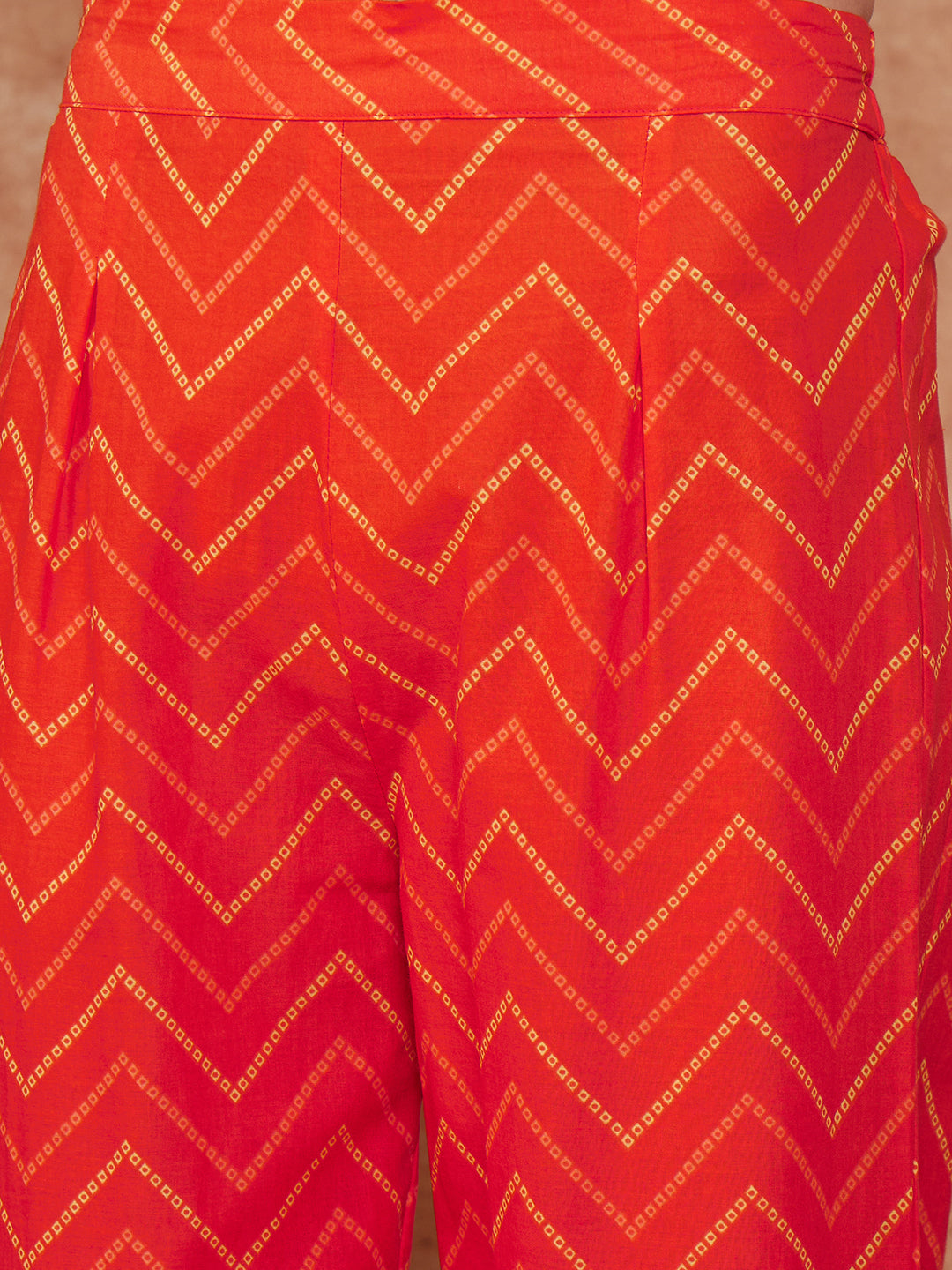 InWeave Women's Orange S Print Twisted Neckline Kurta Pant Set