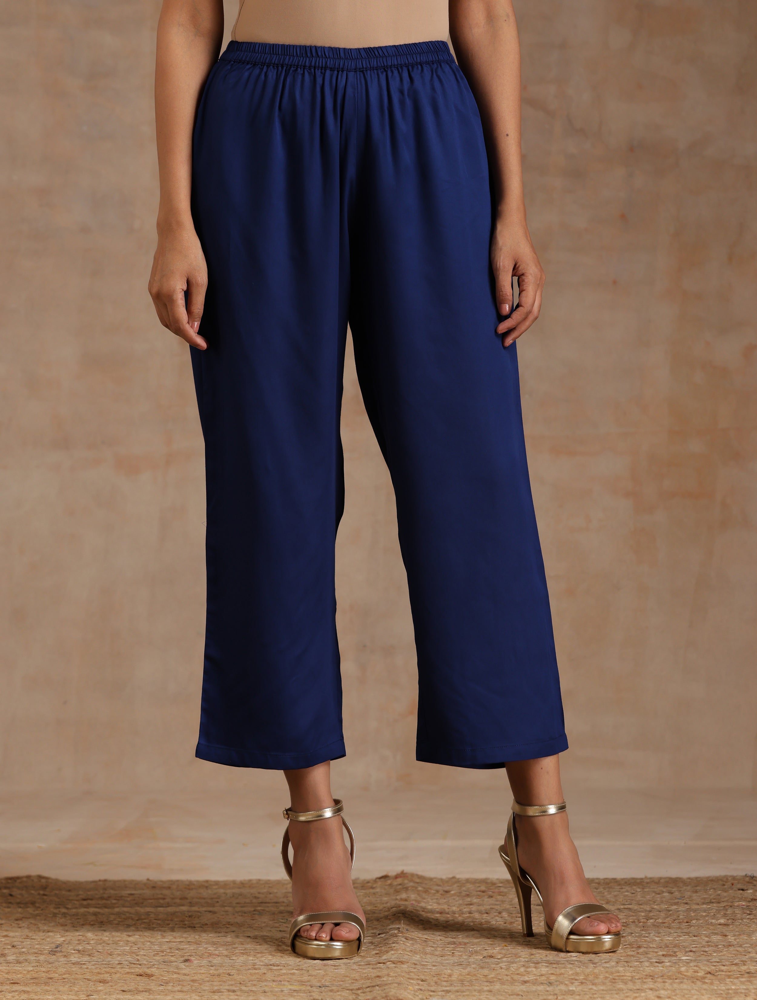 trueBrowns Midnight Blue Modal Satin Relax Kurta Set