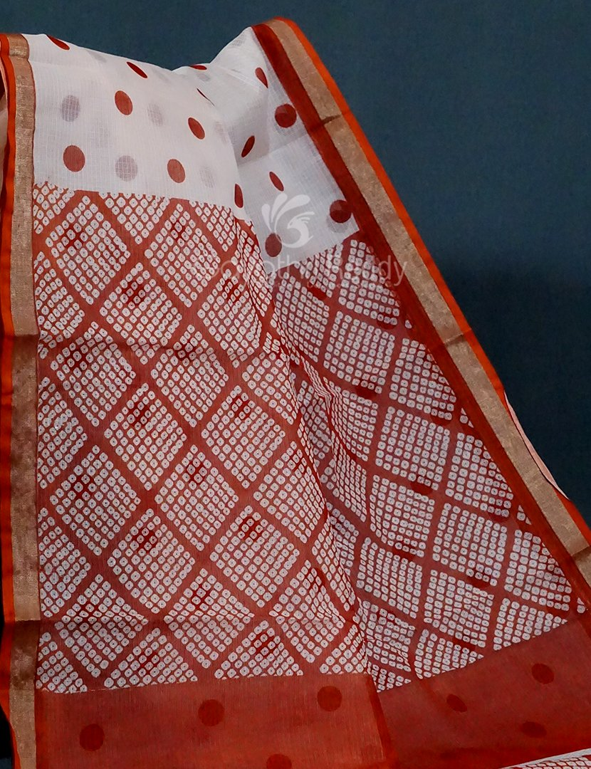 Shades of Milk White And Red Colour With Patli Pallu Design Pure Kota Cotton Saree By Gayathri Reddy Designer Studio