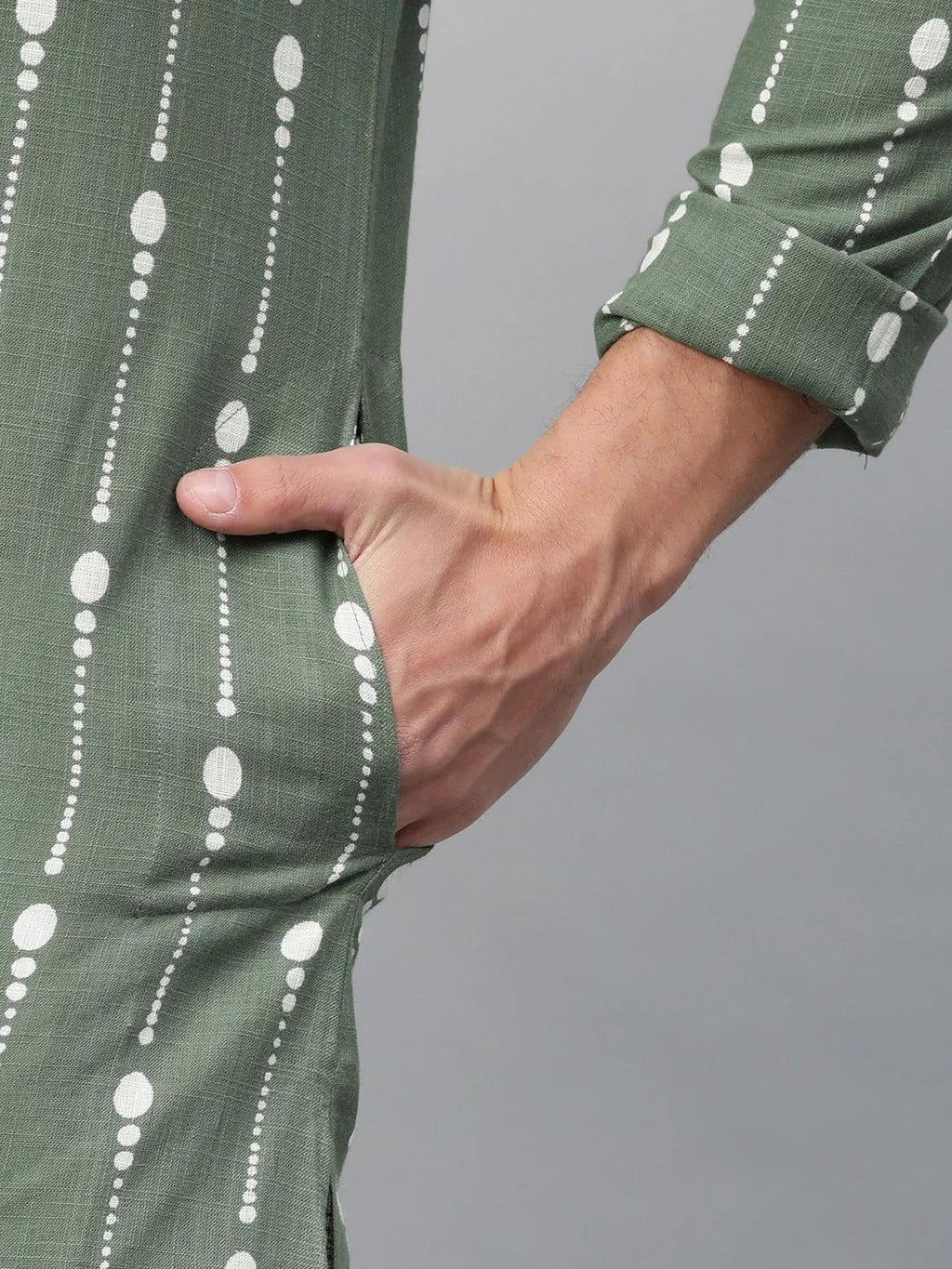 Fabmade Green And White Printed Straight Kurta Pyjama