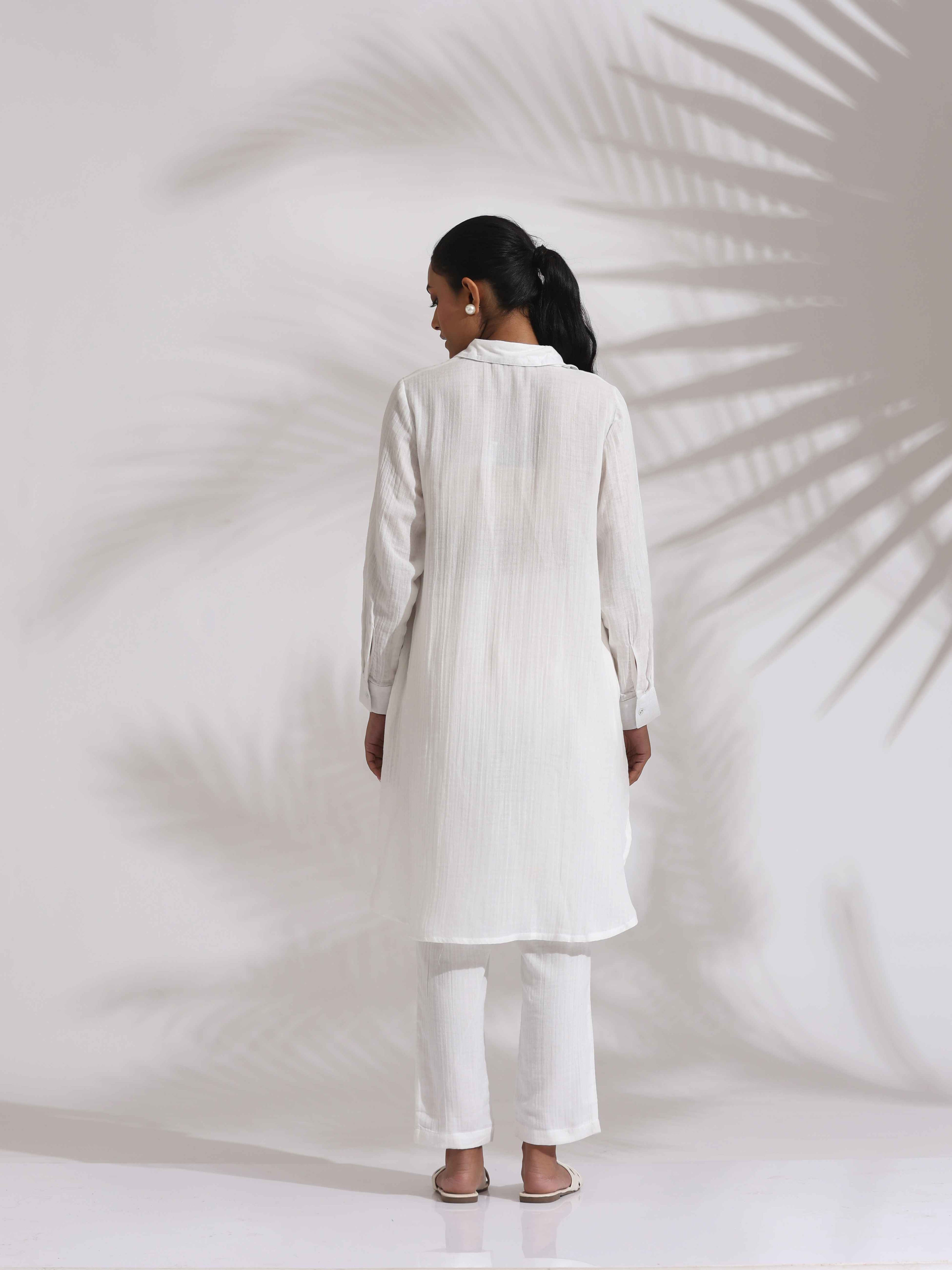 trueBrowns White Cotton Embroidered Kurta Co-ord Set