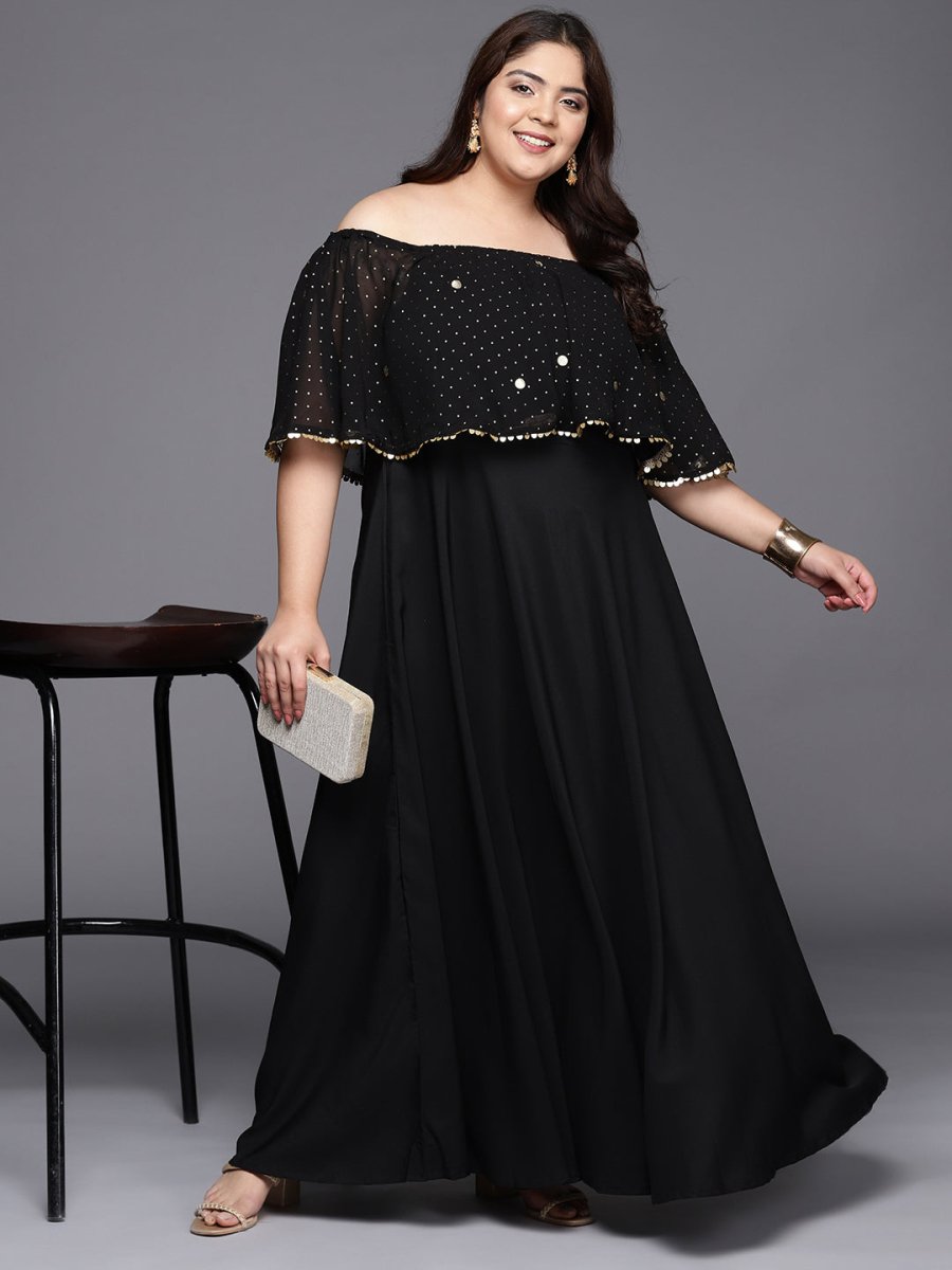 Ahalyaa Plus Size Off-Shoulder Maxi Ethnic Dress