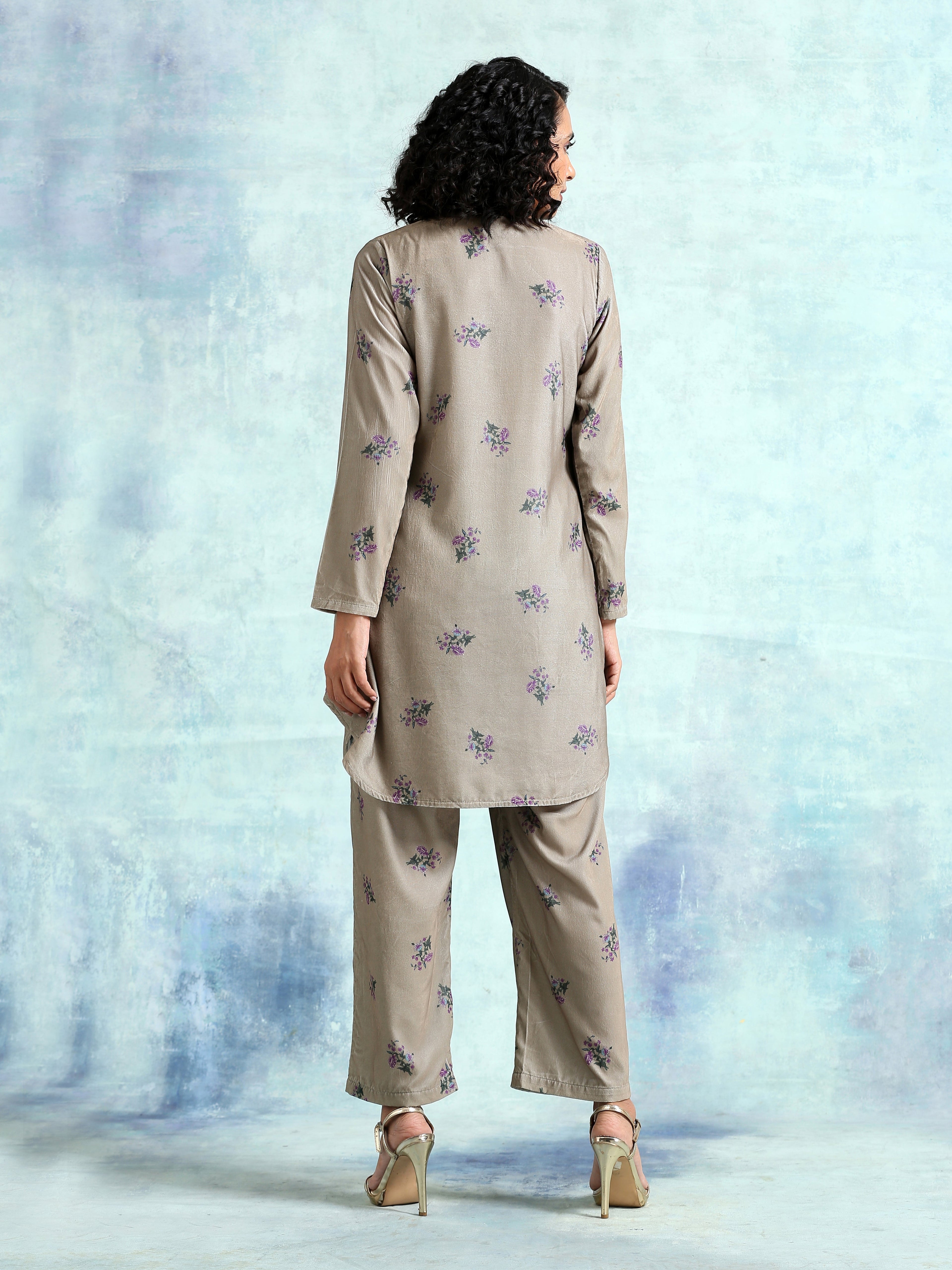 trueBrowns Sage Printed Velvet Co-Ord Set