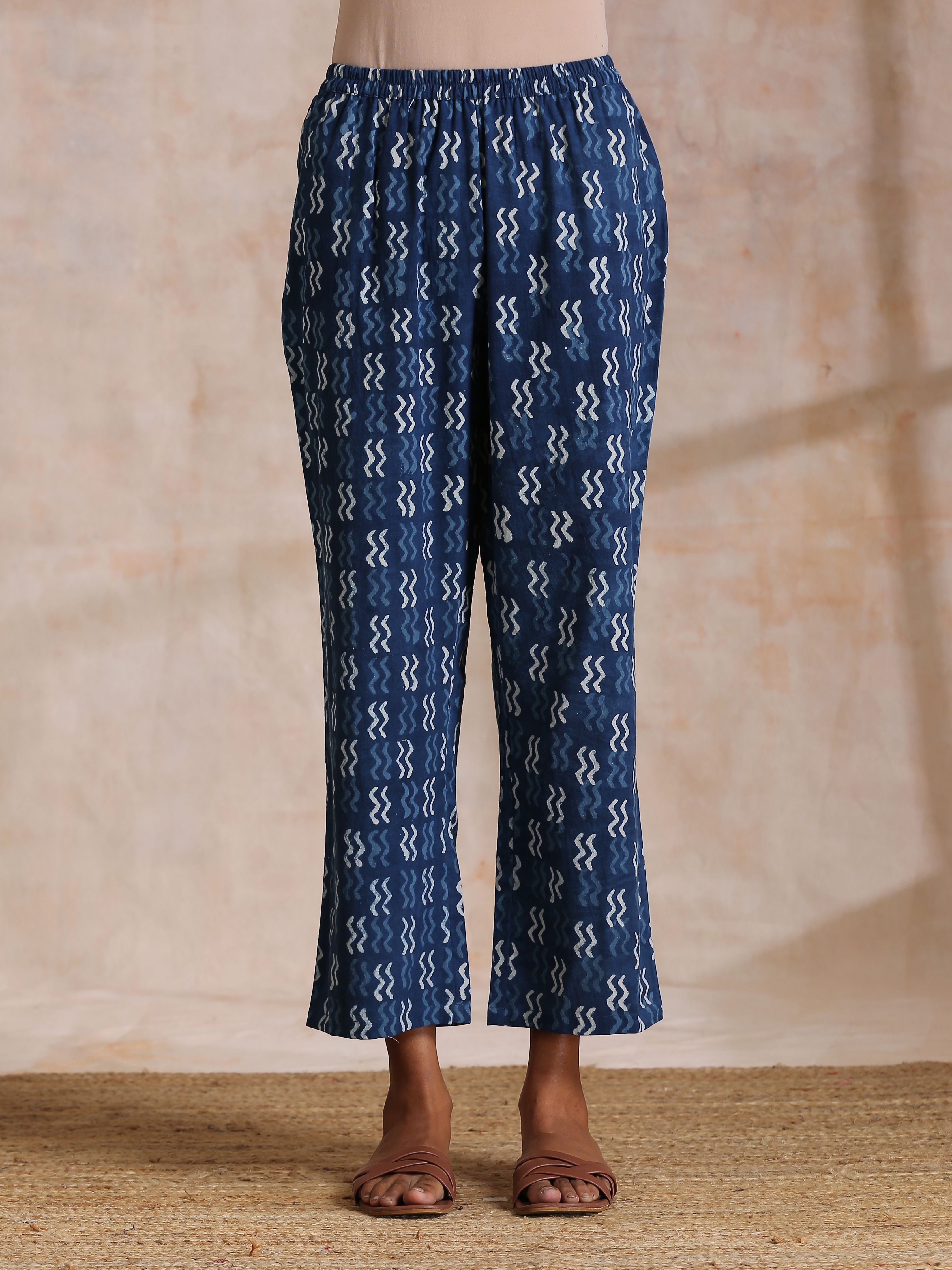 trueBrowns Indigo Dabu Floral Print Cotton Kurta Pant Set