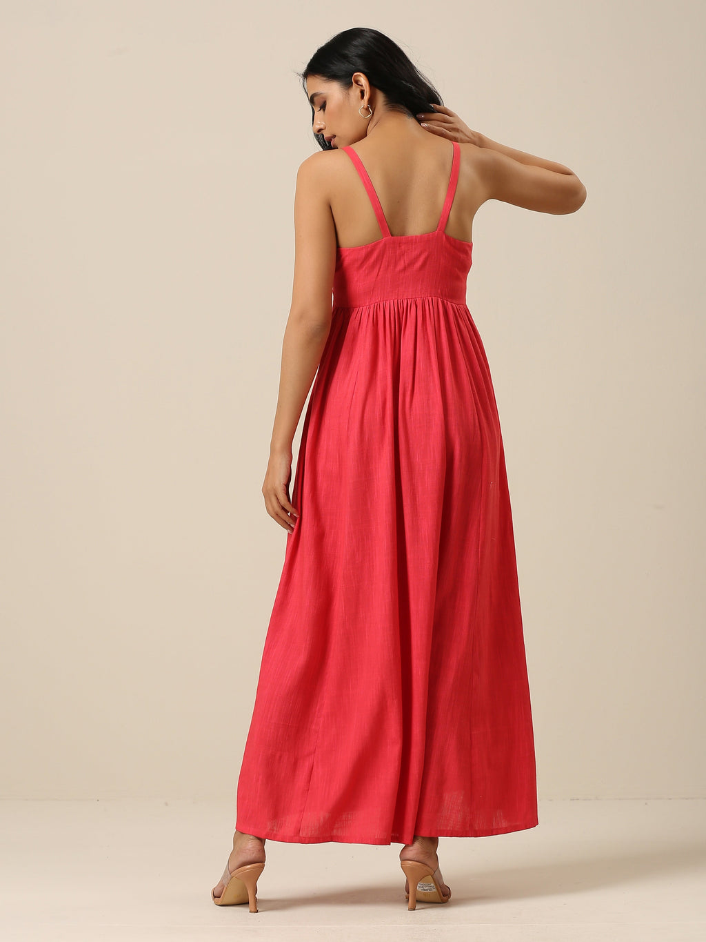trueBrowns Bright Pink Slub Texture Sleeveless Dress