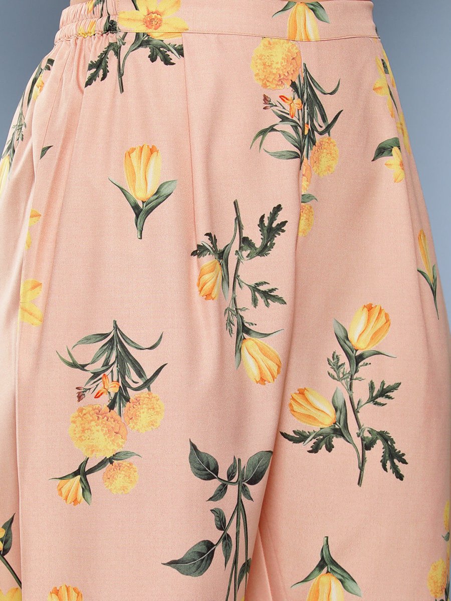 Ahalyaa Women Nude-Coloured Floral Printed Gotta Patti Kurta with Trousers & With Dupatta