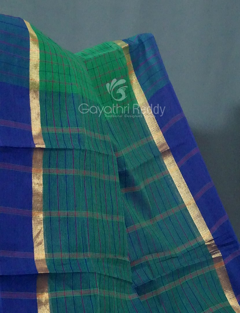 Rama Green With Checks Pure Mangalgiri Cotton Saree By Gayathri Reddy Designer Studio