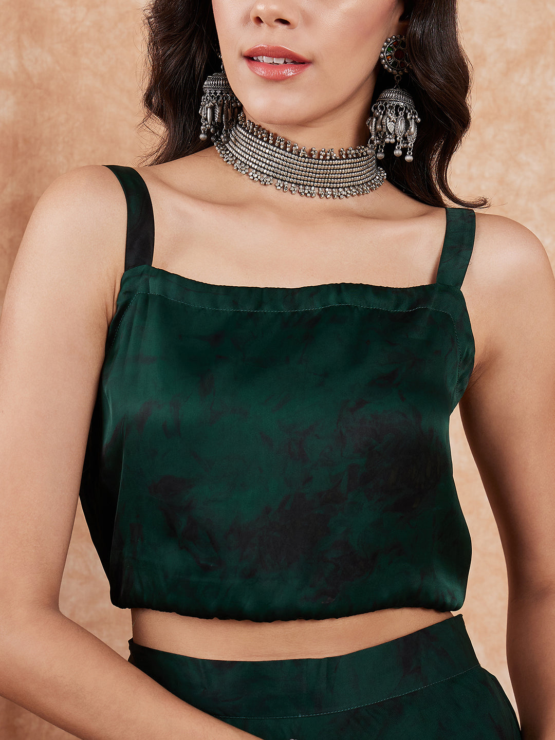 InWeave Women's Dark Green Black Gota Skirt Saree