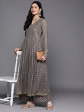 Ahalyaa Women Grey Floral Empire Kurta with Palazzos