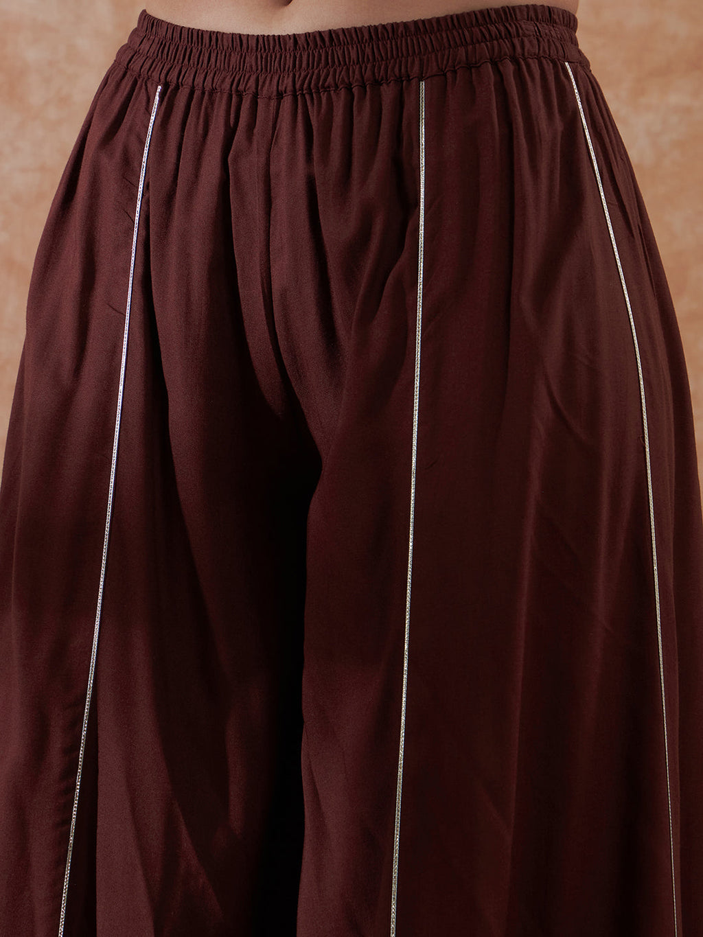 InWeave Women's Brown Gota Work Anarkali Kurta Set W Dupatta