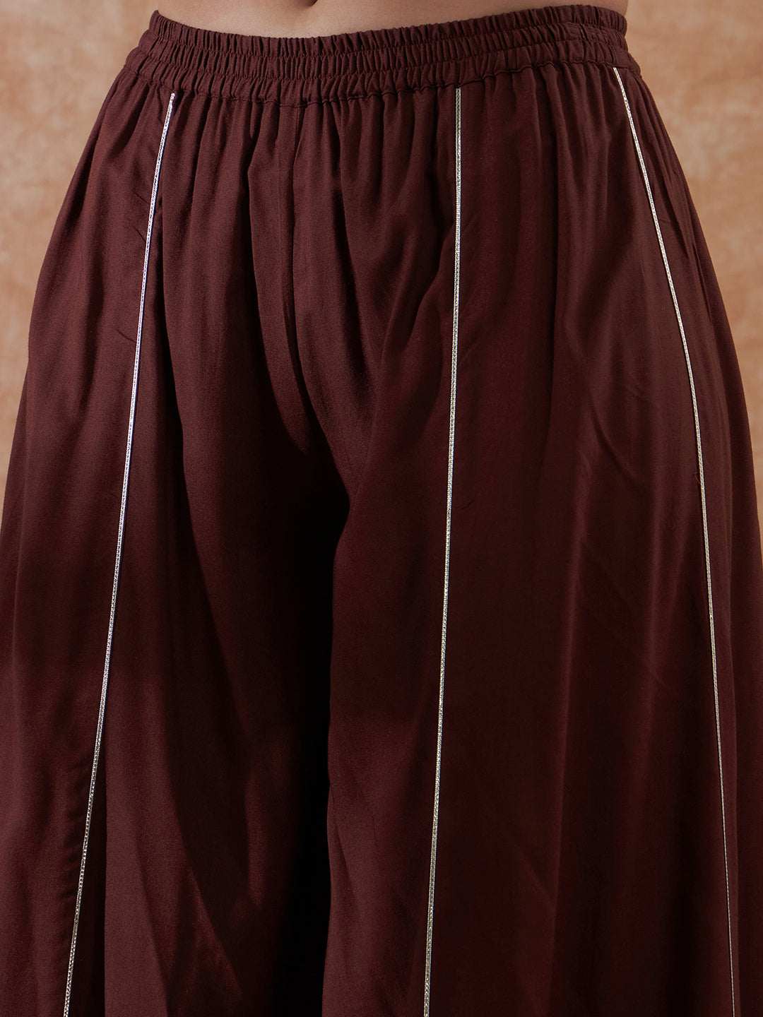 InWeave Women's Brown Gota Work Anarkali Kurta Set W Dupatta