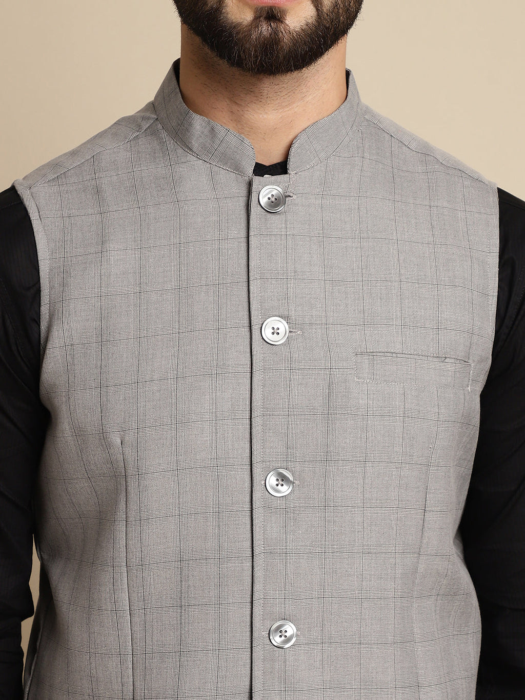 Even Apparels Men's Grey Mandarin Collar Waistcoat