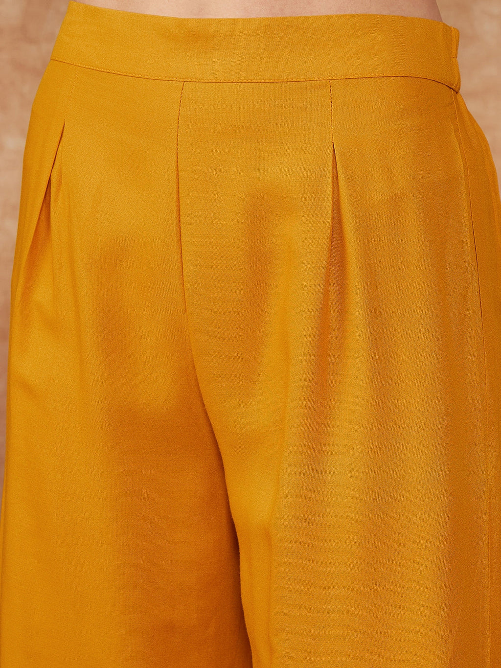 InWeave Women's Mustard Trangle Yellow Patch Work Assymentrical Kurta Set