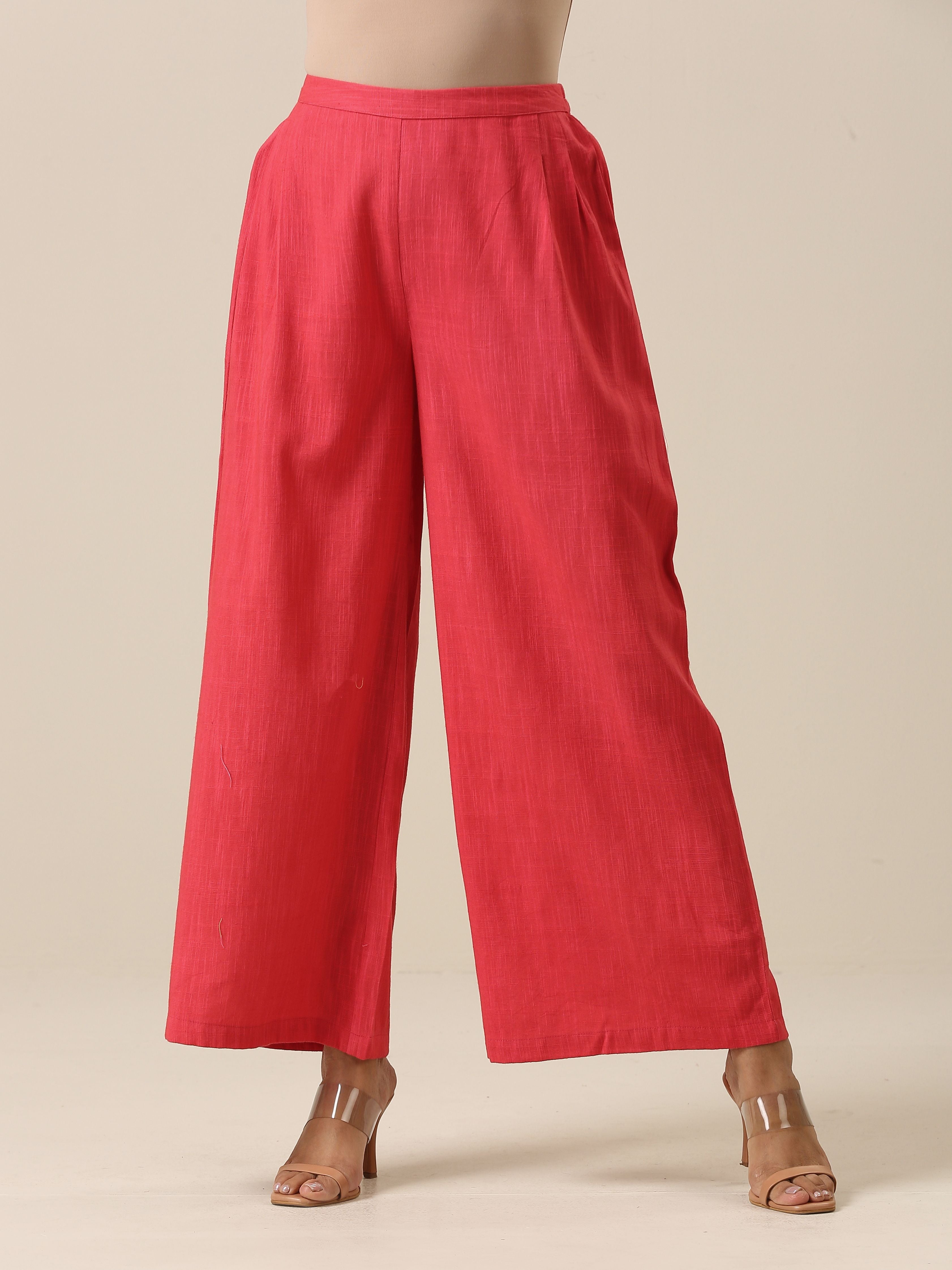 trueBrowns Bright Pink Slub Texture Sleevesless Jacket Pant Set