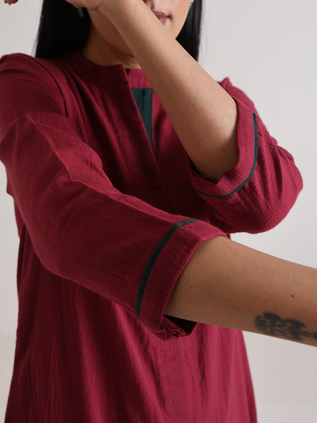 trueBrowns Maroon Placket Kurta Pant Set