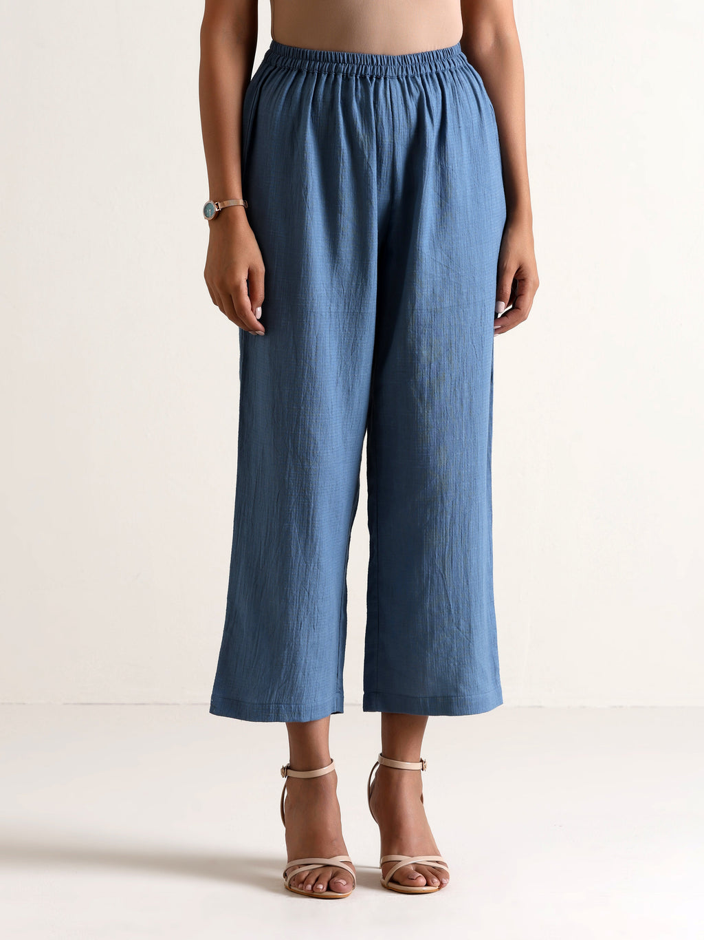 trueBrowns Light Blue Sleeveless Flared Kurta Pant Set