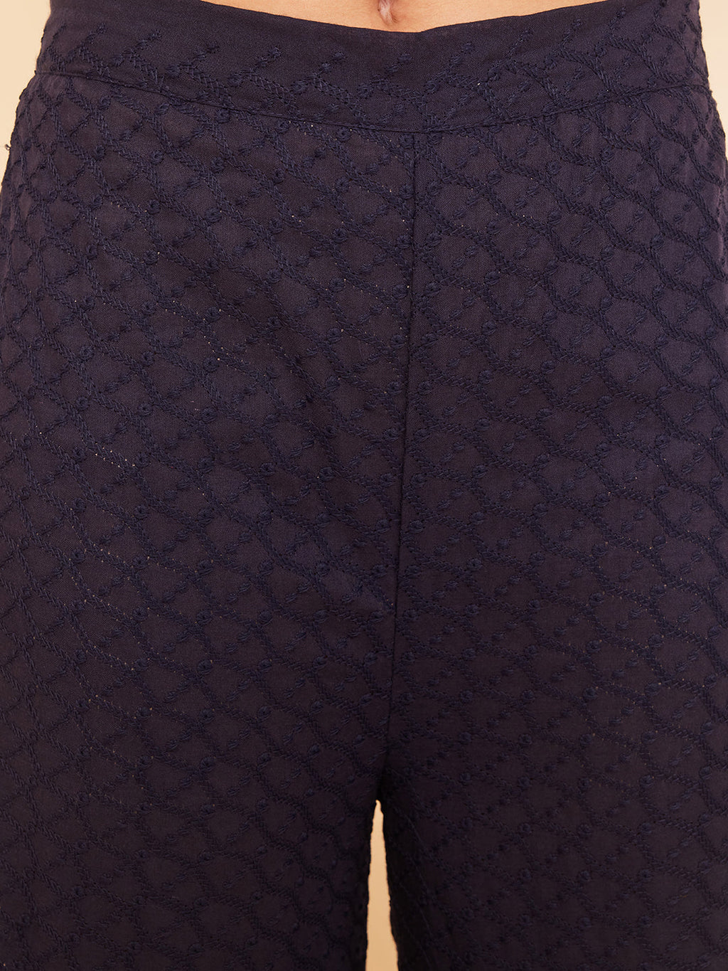 InWeave Women's Navy Blue Lace Work Double Layer Sharara Set