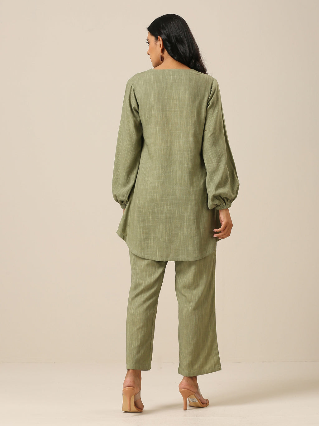 trueBrowns Sage Slub Textured Short Co-Ord Set