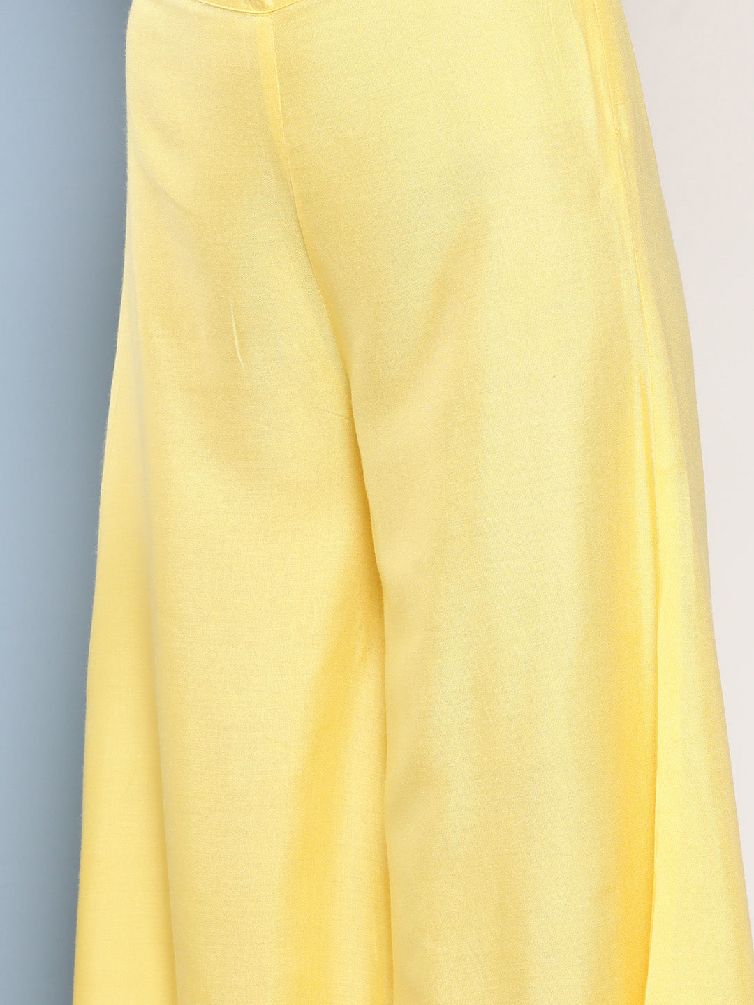 InWeave Women's Light Yellow Ray Strappy Set With Orange Floral Cotton Dupatta