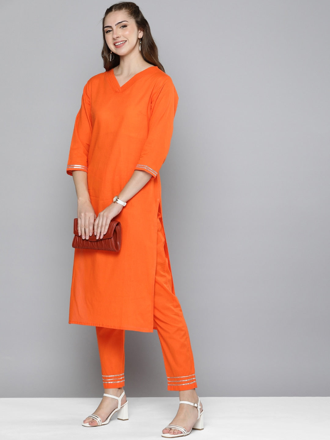 HERE&NOW Women Regular Gotta Patti Pure Cotton Kurta with Trousers