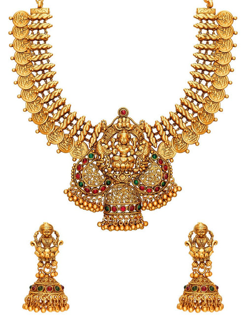 Aadita Gold-Toned Stone-Studded Temple Jewelry Set