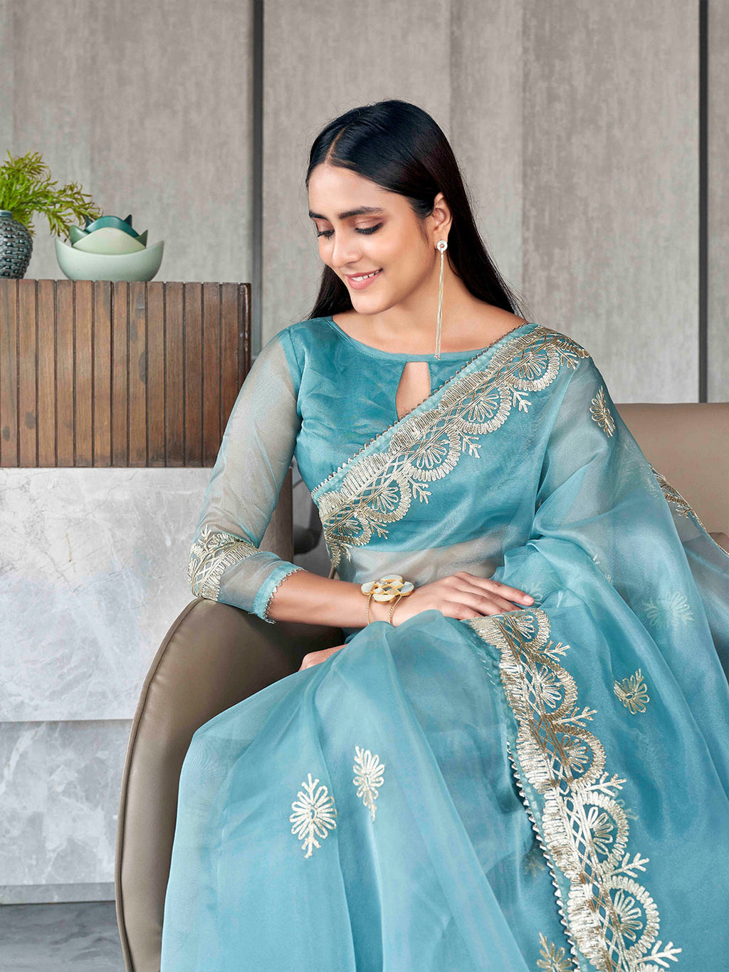 Tikhi Imli Floral Gotta Patti Organza Heavy Work Saree