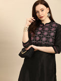 All About You Women Black Embroidered Kurta with Trousers