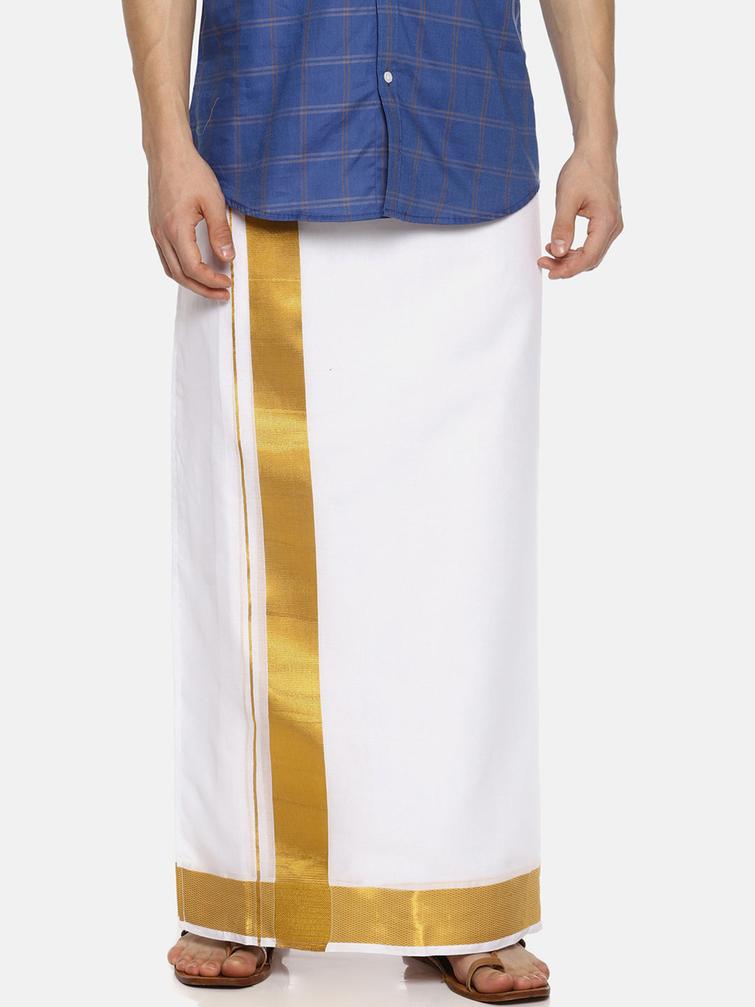 Sethukrishna White Solid Double Layer Readymade Dhoti For Men