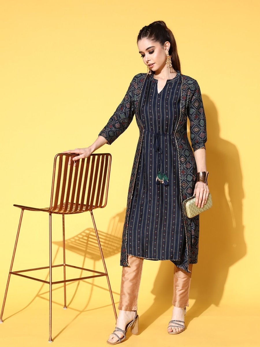 All About You Women Printed Bold Decorations Layered A-Line Kurta