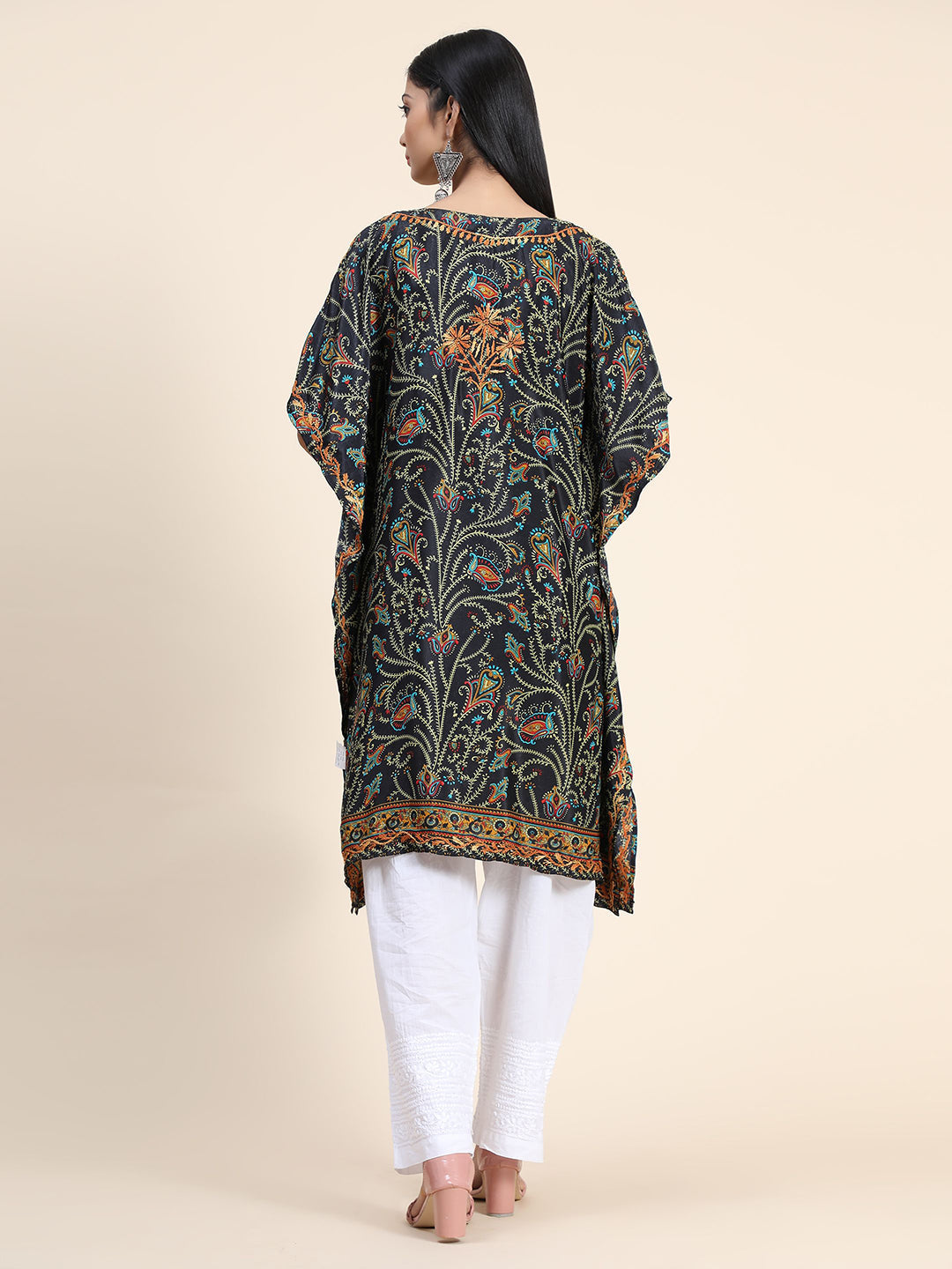 HOUSE OF KARI Ethnic Motifs Printed Chikankari Embroidery Cotton Kaftan Kurta