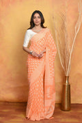 Very Much Indian Handblock Printed Cotton Saree With Natural Dyes - Light Peach