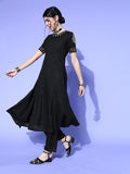 HERE&NOW Women Black & Red Embroidered Kurta Set
