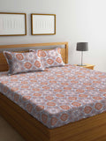 BOMBAY DYEING Brown & White Ethnic Motifs Cotton 104 TC King Bedsheet with 2 Pillow Covers