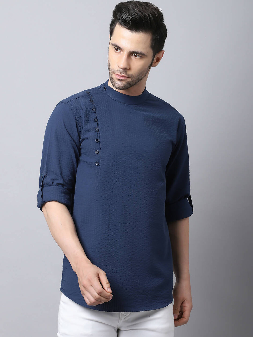 Even Apparels Navy Pure Cotton Men's Kurta With Side Placket
