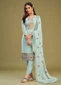 Ice Blue Swarovski Work & Embroidered Eid Wear Salwar Suit - Emponline