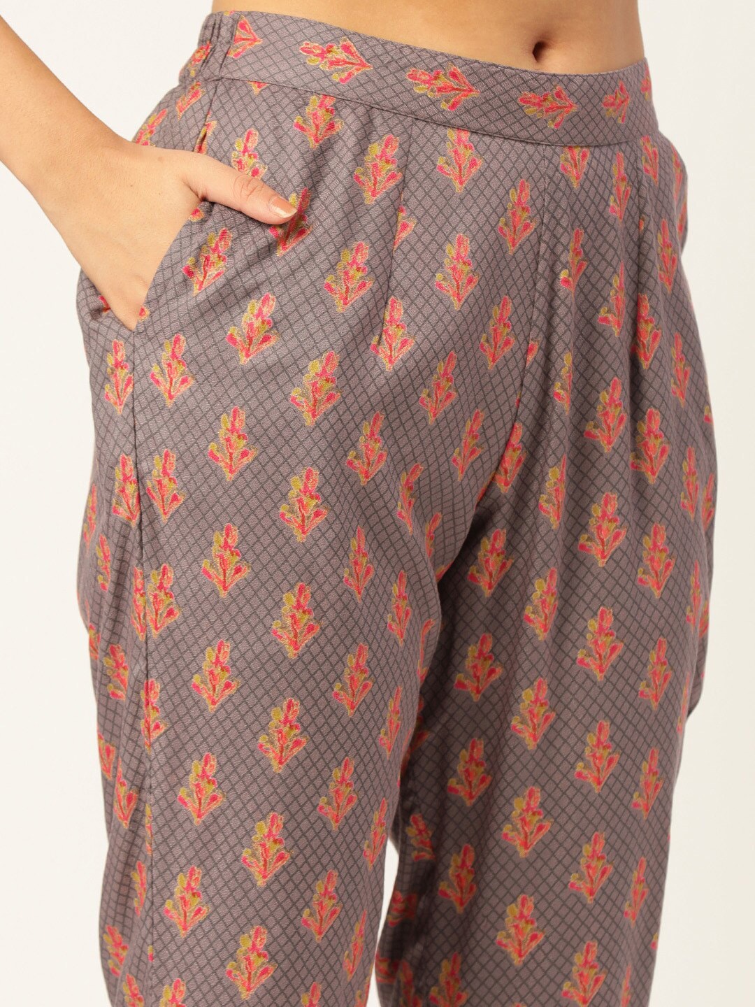 HERE&NOW Women Grey Ethnic Motifs Printed Kurta Set