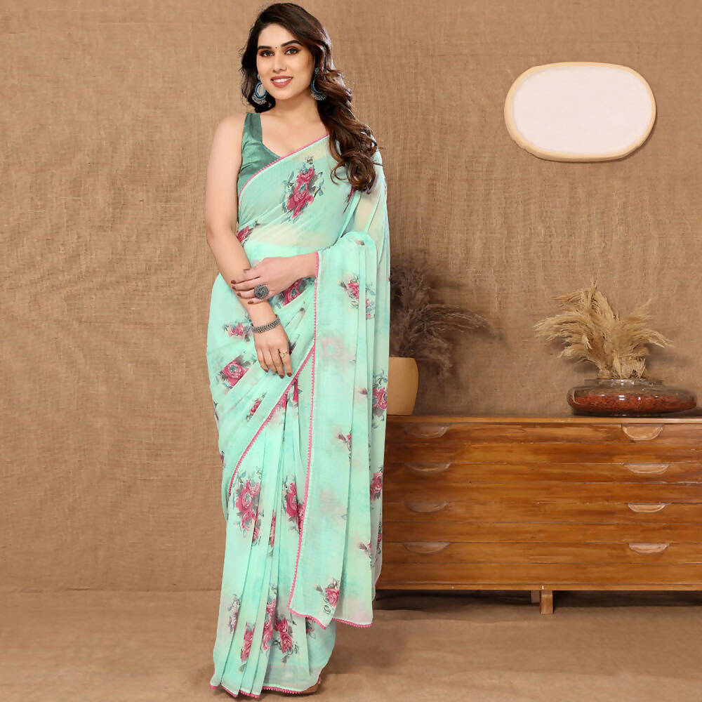 Women's Partywear Designer Firozi Georgette Fancy Saree - Satrangi