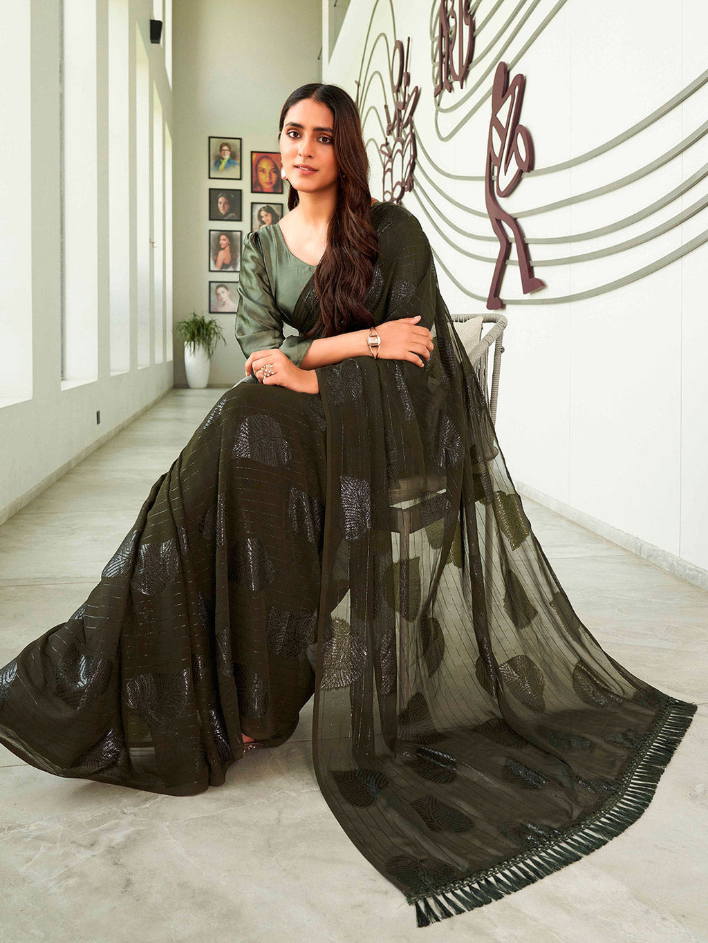 Tikhi Imli Green Floral Embellished Saree