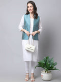 Even Apparels Blue Bansari Silk Open Front Gillet