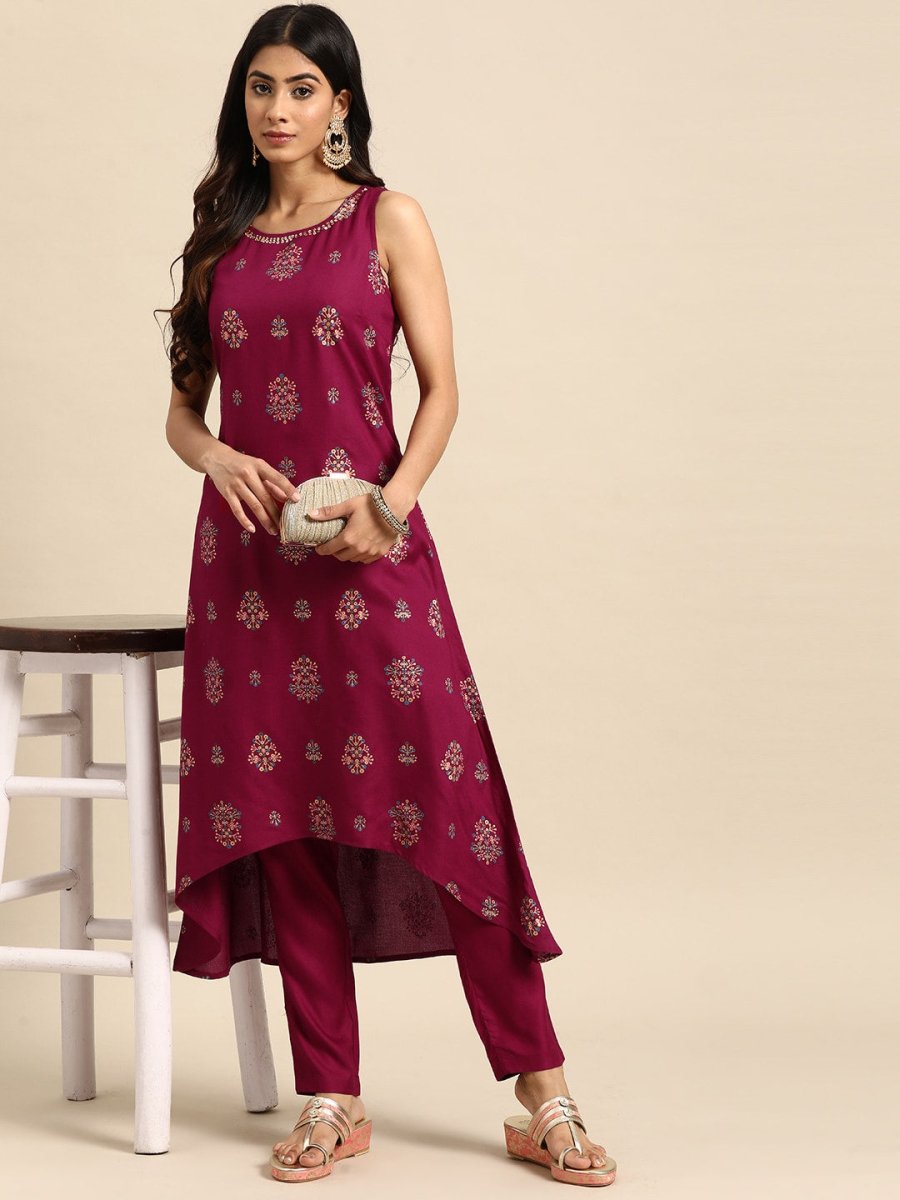 All About You Ethnic Motifs Printed Sequinned Kurta with Trousers