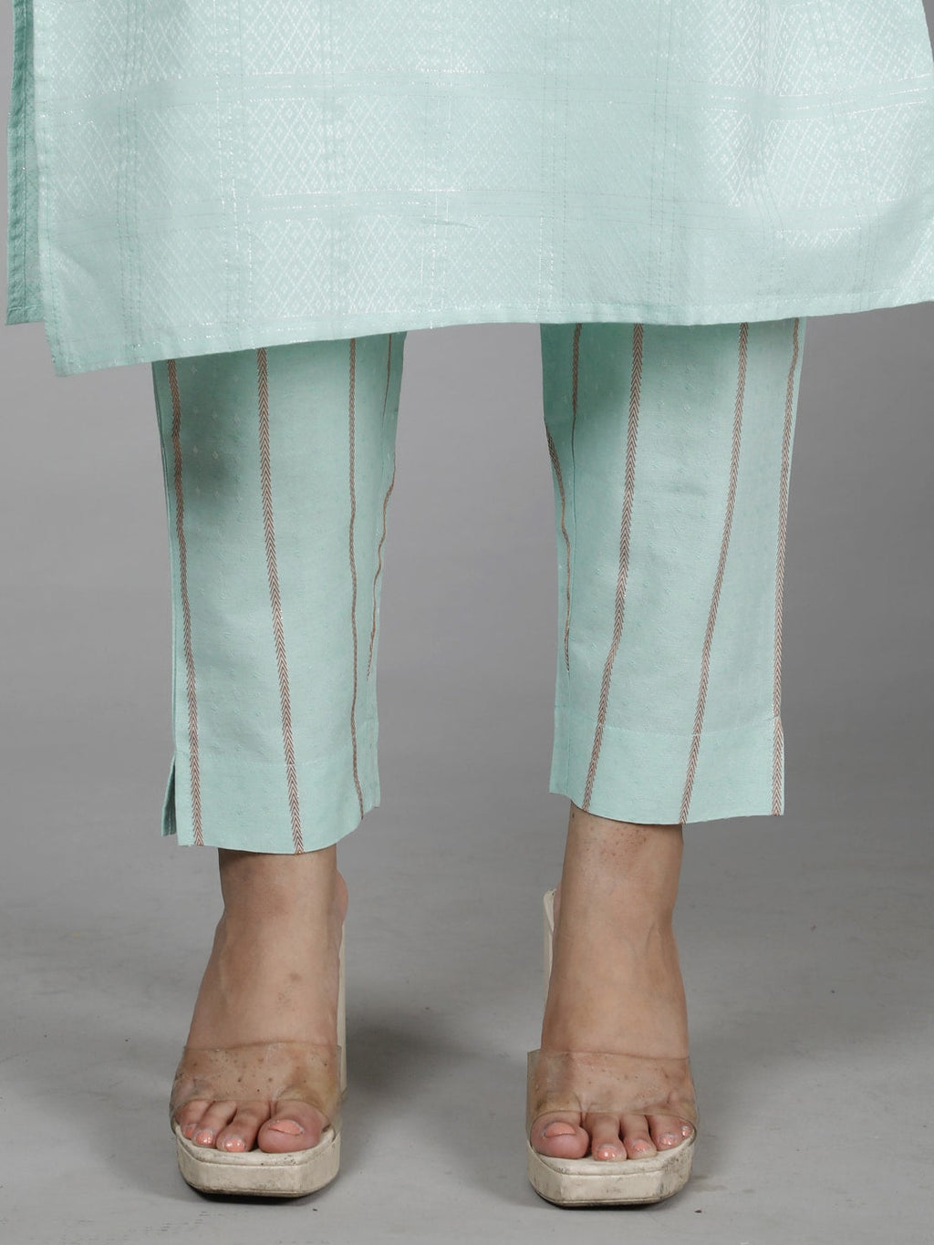 HERE&NOW Green Ethnic Motifs Embroidered Sequined Cotton Kurta Set