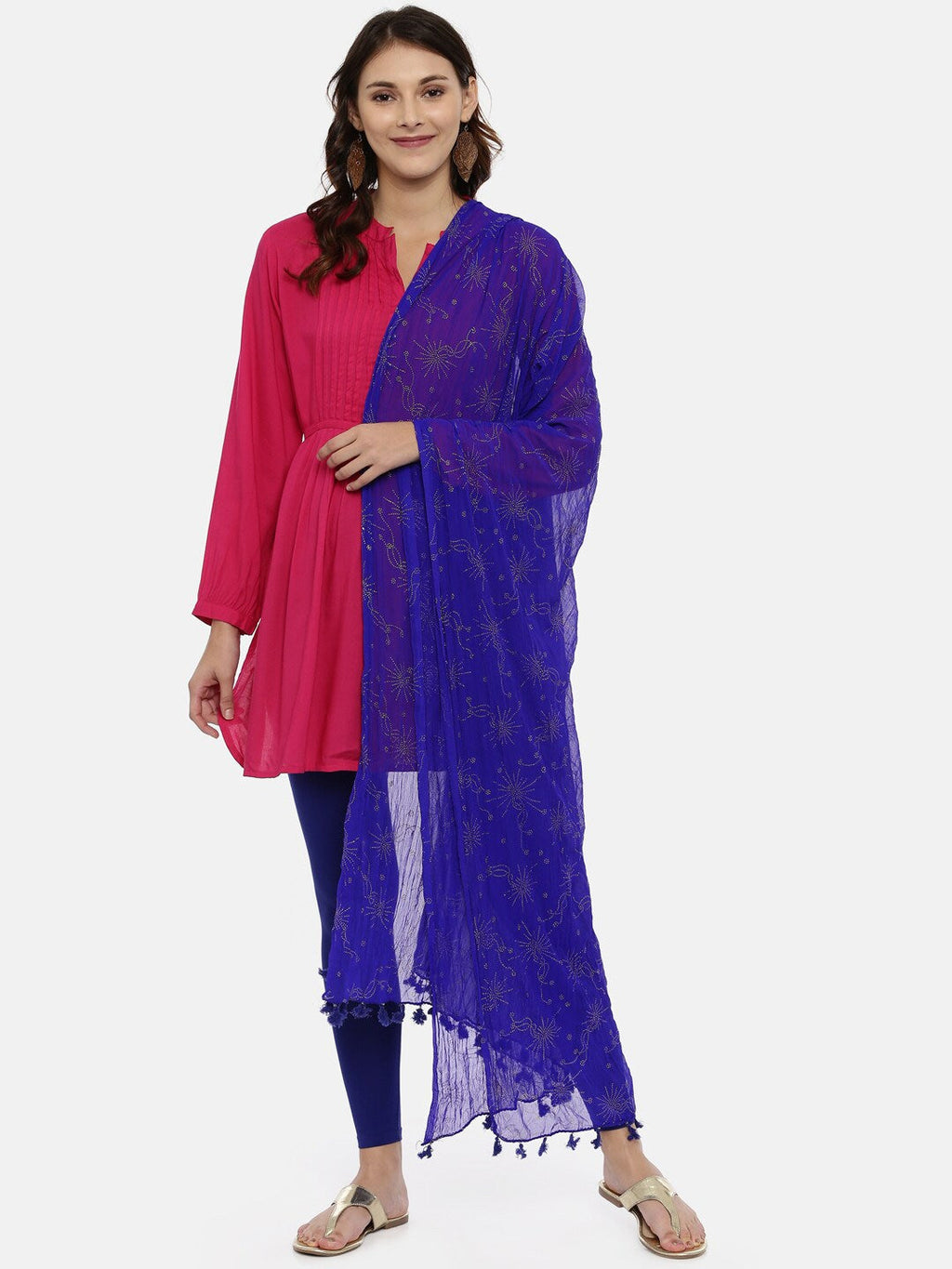 Souchii Blue Foil Printed Handcrafted Dupatta