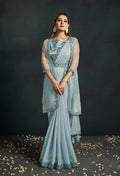 Light Blue Pattern Jari Georgette Cord Sequence & Thread Embroidered & Stone Work Saree - Moh-Manthan Royal Enigma