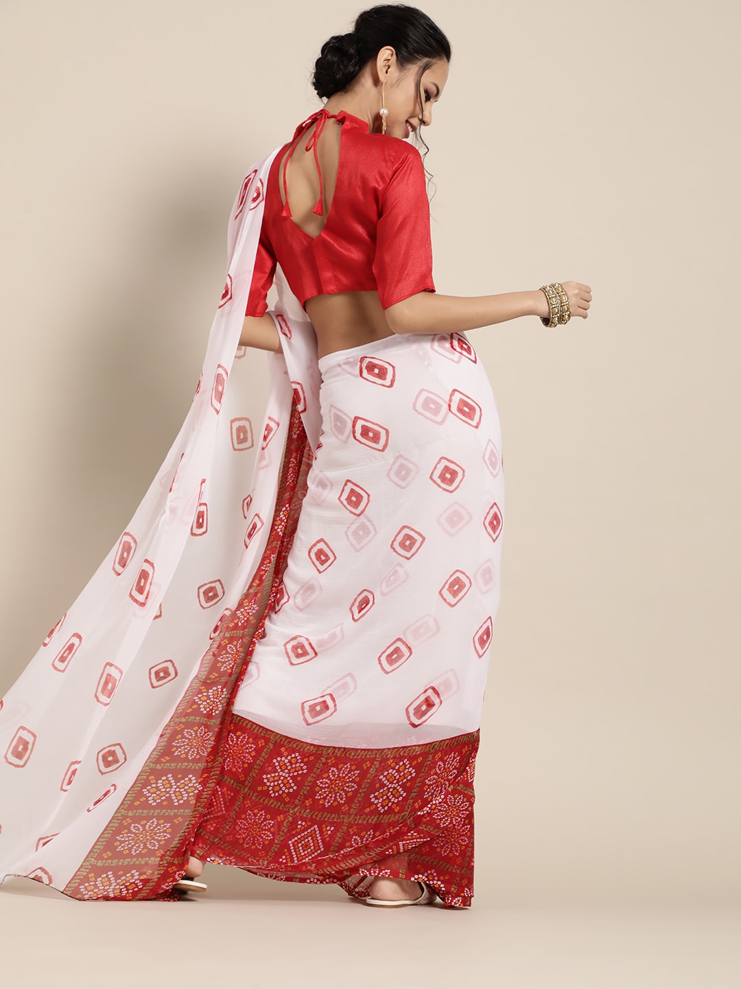 Saree Mall Bandhani Poly Chiffon Saree with Printed border