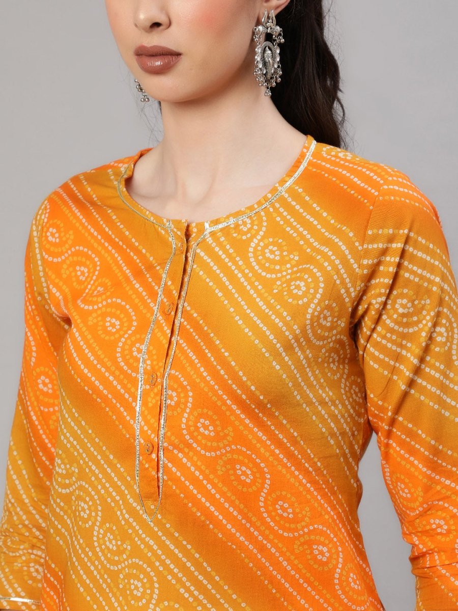 Aks Bandhani Printed Gotta Patti Regular Pure Cotton Kurta with Harem Pants