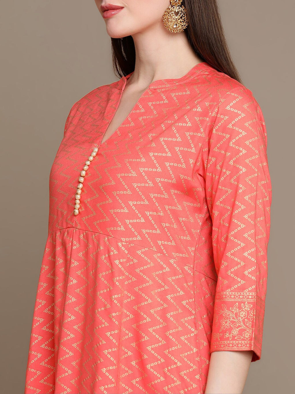 HERE&NOW Chevron Printed Kurta with Trousers & Dupatta