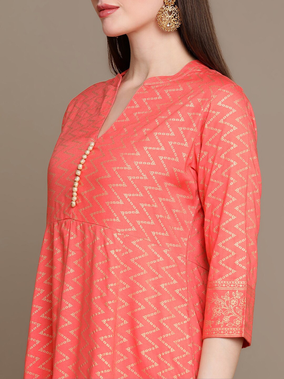 HERE&NOW Chevron Printed Kurta with Trousers & Dupatta