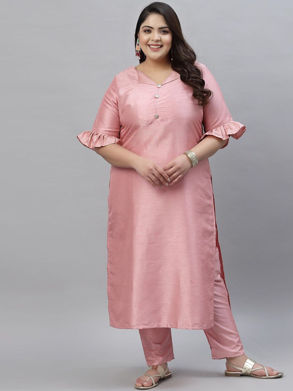 Sztori V Neck Regular Straight Kurta with Trousers