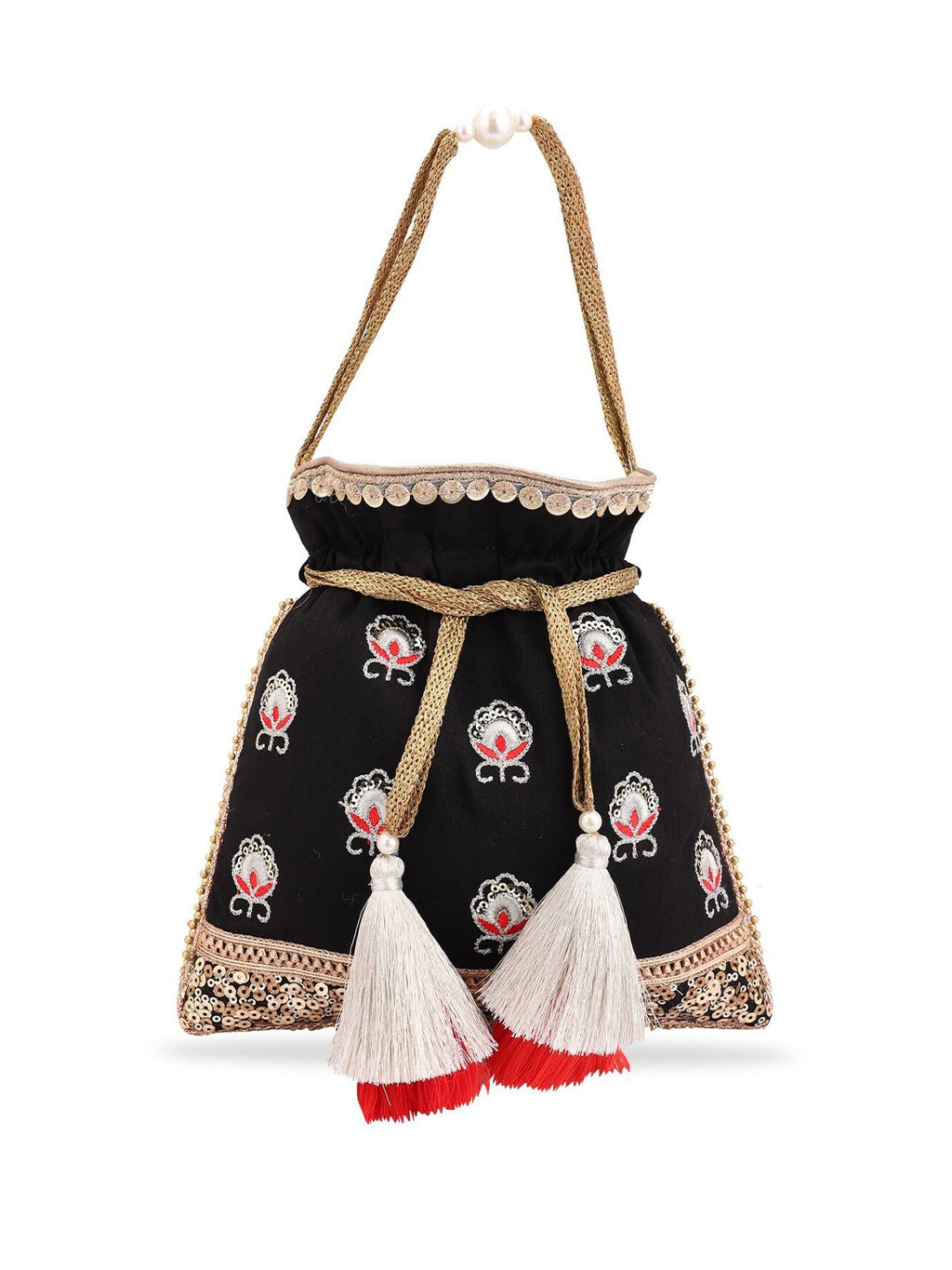 Masq Black & White Embroidered Potli Clutch